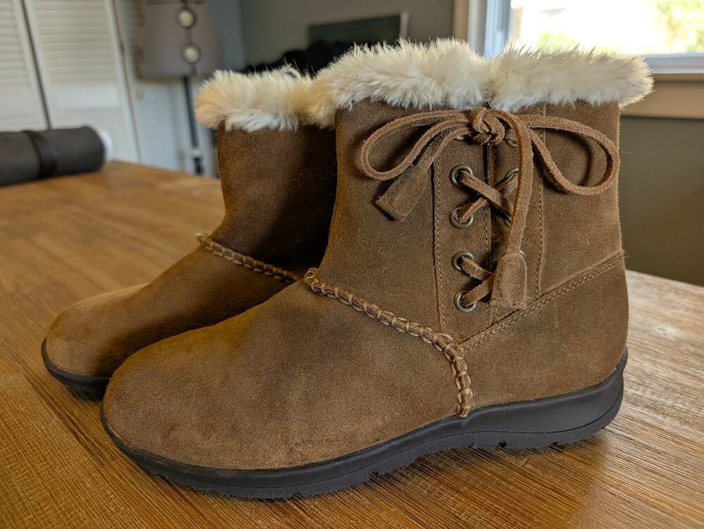White Mountain Thorndike Brown Suede Faux Fur Lace-Up Ankle Boots Size 10 EU 41